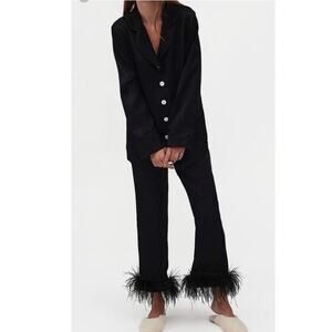 Sleeper Black Party Pajamas Set Pants Ostrich Feathers sz S Small